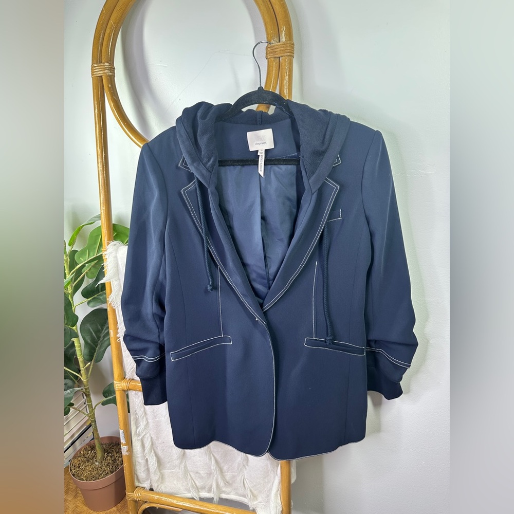 Cinq A Sept Navy Hooded Khloe Blazer Jacket sz 12